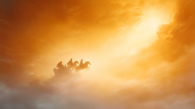 Prophet Elijah Ascending in Fiery Chariot with Horses of Fire, Dramatic Biblical Scene