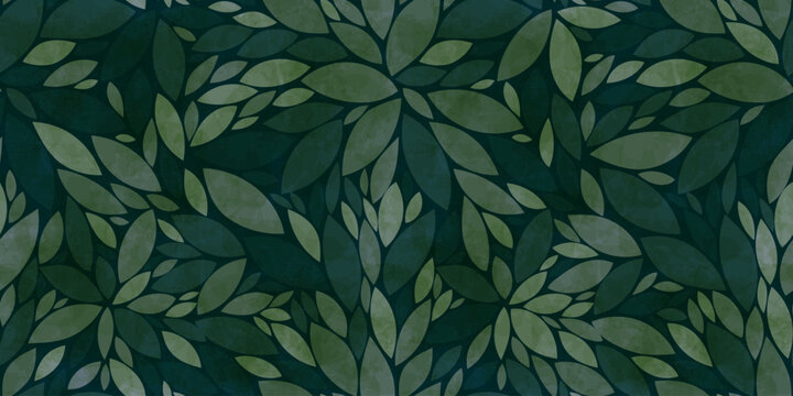 Watercolor leaves vector pattern. Green leaf seamless pattern. Leafs pattern background. Tropical leaves with watercolour texture
