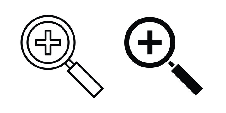 Zoom in icon in stroke outline style with flat version