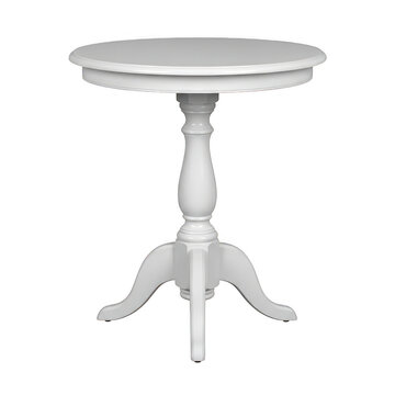 Small white wooden table with three legs and round top