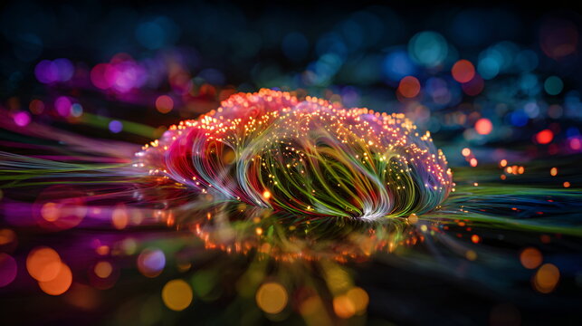Luminous Abstract Macro Fiber Optics with Vibrant Light Streams