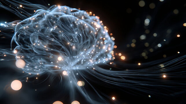 Luminous abstract brain with neural connections and sparking energy flow