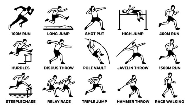 Vector graphic illustration of various track and field events