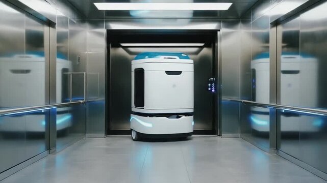 Robot that delivers food in a hotel elevator.