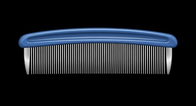 A blue comb with many fine teeth, perfect for detangling and styling hair, presented on a black background