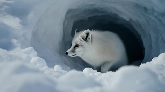 IMAX Macro of Arctic Fox Entering Snow Tunnel for Shelter in Extreme Cold 4K