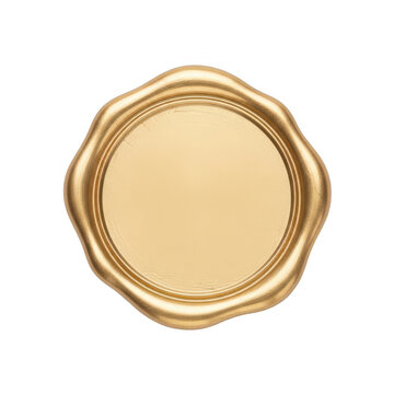 A gold wax seal stamp with a decorative border isolated on transparent background