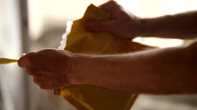 Customer Unboxing Parcel. Delivery Service And Shipping. Postal Correspondence Handling
