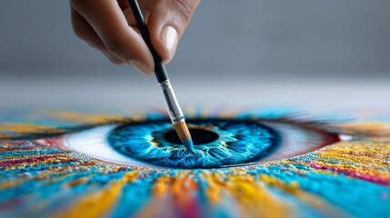 Fototapeta premium The Art of Creative Thinking: Student's Surreal Holographic Painting with Vibrant Colors and Copy Space for Text