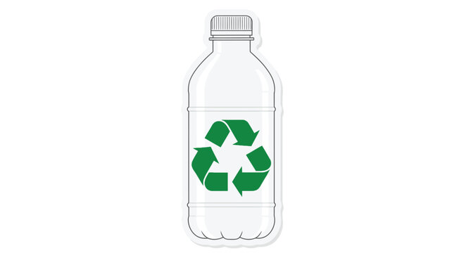 Recyclable plastic water bottle with symbol.