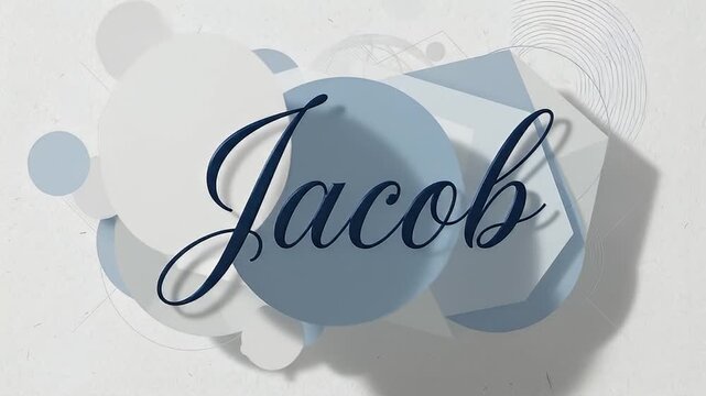 Elegant 3D Jacob name design with stylized blue script lettering and artistic abstract shapes on a textured light background