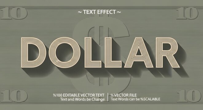 Retro dollar text effect with vintage style typography and shadow on green background