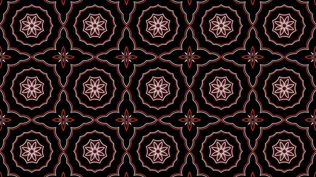 Loop animation of Seamless batik floral Pattern Animation green on black Background. Perfect for background visuals, motion graphics, branding, textiles, wallpapers, and digital design projects. 