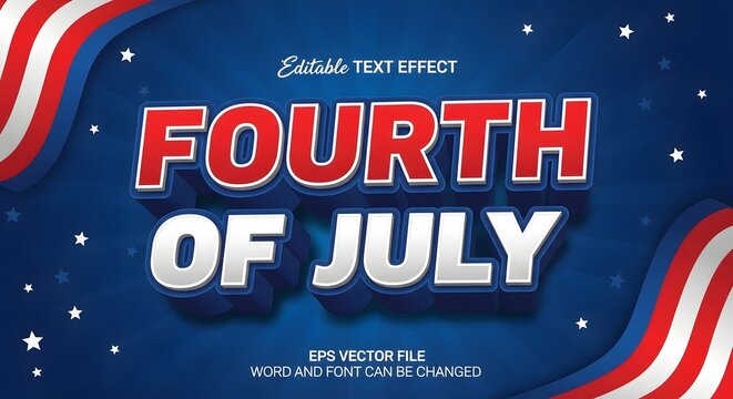 Fourth of july 3d editable text effect with patriotic stars and stripes design on a blue background