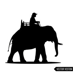 Obraz premium Man Riding Elephant Silhouette Illustration.