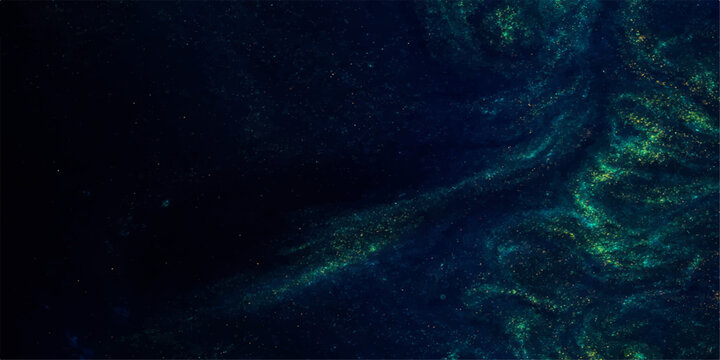 Deep blue abstract background featuring a dark cosmos with glowing star particles and a bright nebula cloud across a celestial fantasy universe