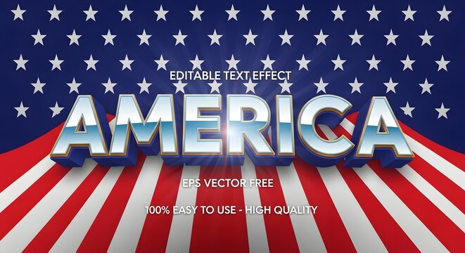 America 3d editable text effect with american flag background
