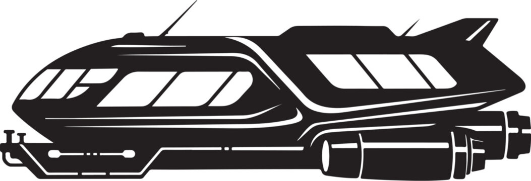Futuristic spaceship, sci-fi vehicle, black illustration, futuristic transportation