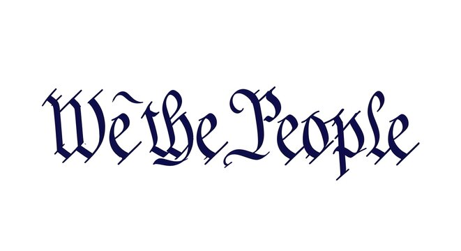 We the people calligraphy text, historical american document style lettering isolated on white background