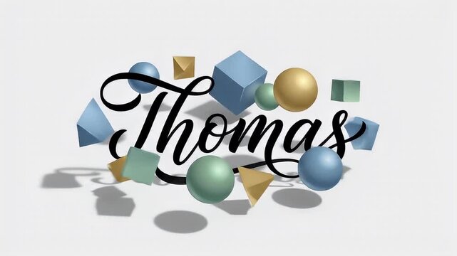 Elegant cursive ""Thomas"" lettering casting soft shadow on white surface for personalized cards and custom invitation designs in digital illustration