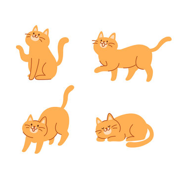 Set of cute cat vector flat art style in different poses