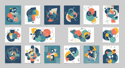 Fototapeta premium Set of Abstract Geometric Compositions with Modern Shapes and Vibrant Colors