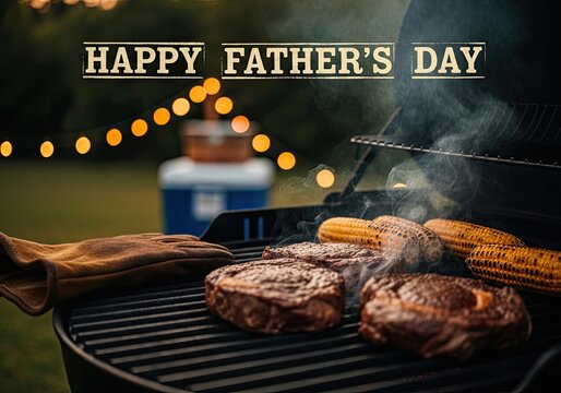 Happy father s day bbq celebrating dad with grilled meat and festive outdoor gathering