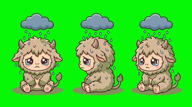 Sad Cartoon Monsters Feeling Under the Weather