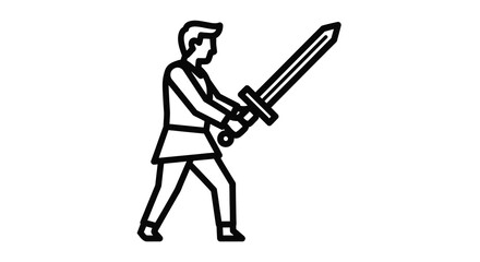 Obraz premium A warrior stands poised with a large sword depicted in stark outline silhouette