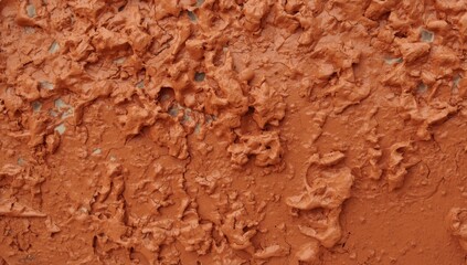 Naklejka premium Zoomed-in perspective of a fuzzy, rough terracotta, brick, or pottery surface. A warm reddish-brown hue with organic variations. Rustic and natural background.
