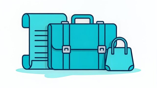 Professional Business Icons featuring blue briefcase with document scroll and handbag on white background ideal for corporate presentations and career development content.