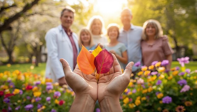 hands grasping kidney-shaped foliage, global kidney day