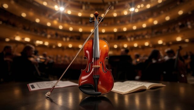 The violin, a string instrument, is played by bowing. It has four strings (G 3-D 4-A 4-E 5) tuned at perfect fifths, with G as the lowest note.
