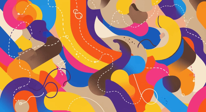 Abstract Colorful Fluid Shapes and Dotted Lines Background