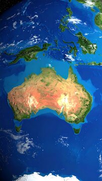 A satellite view of Australia and surrounding oceans