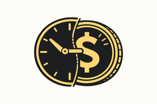 Clock divided by dollar symbol emphasizing time and money management balance Vector