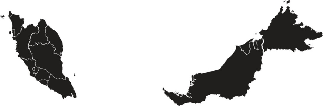 Simple Map of Malaysia with Administrative Borders in Black Layout