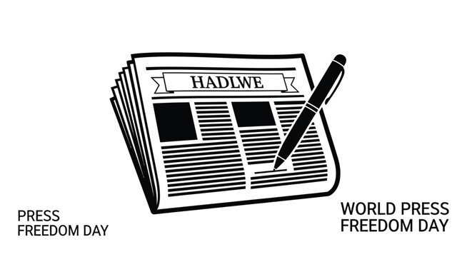 Newspaper with a pen and text celebrating press freedom day