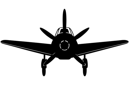 Black Propeller Airplane Silhouette Vector Icon Isolated on White Background
