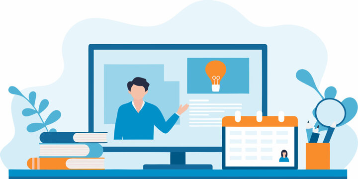 Man presenting an idea during a virtual meeting or online lecture