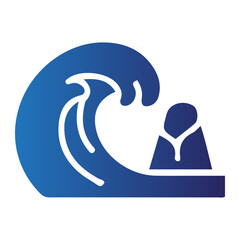 Person surfing on a giant wave at the beach with emotions © Ari