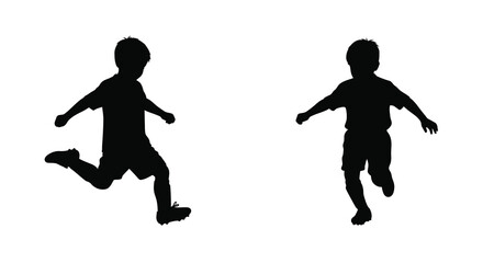 Two young boys playing soccer with balls in a dynamic black silhouette © Mithon