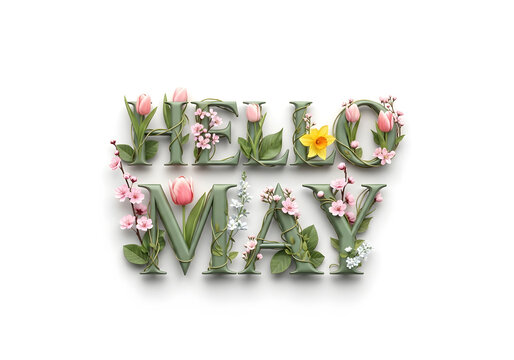 hello may floral greeting with pink tulips and flowers