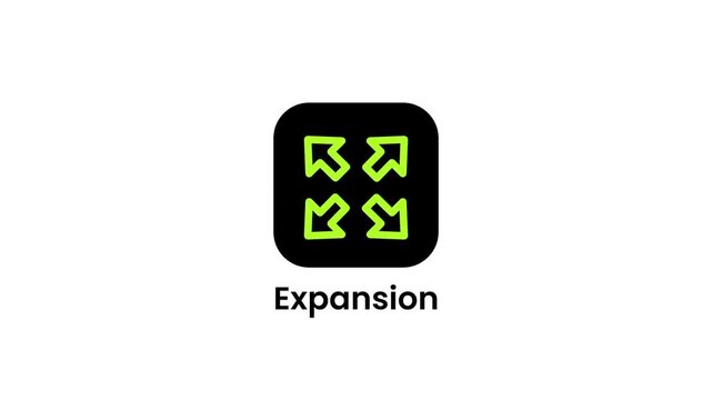An expansion app icon on a white background featuring arrows symbolizing growth, scaling, and content expansion functionality