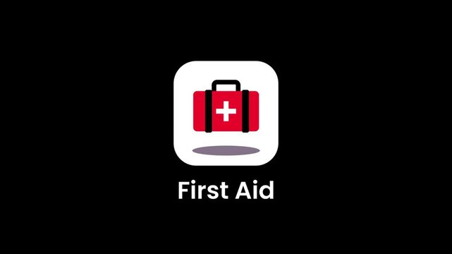 A first aid kit app icon with a red cross on a white background representing medical emergency assistance and health safety tools