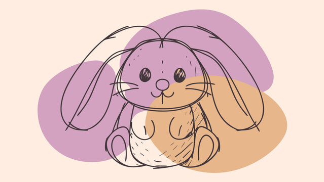 Rabbit illustration features a cute animal drawn with simple lines and soft pastel shapes.
