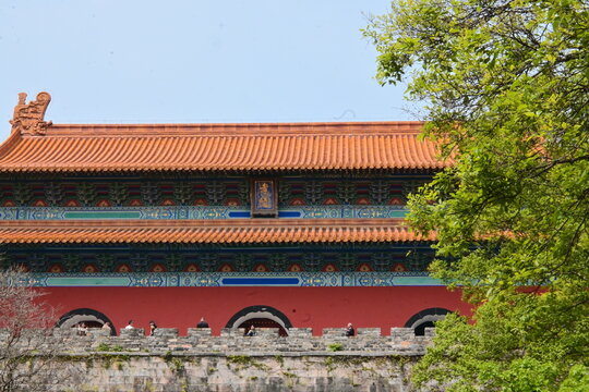 Ancient Ming Dynasty Palace Architecture, Red Wall Golden Tile Imperial Building Nanjing
