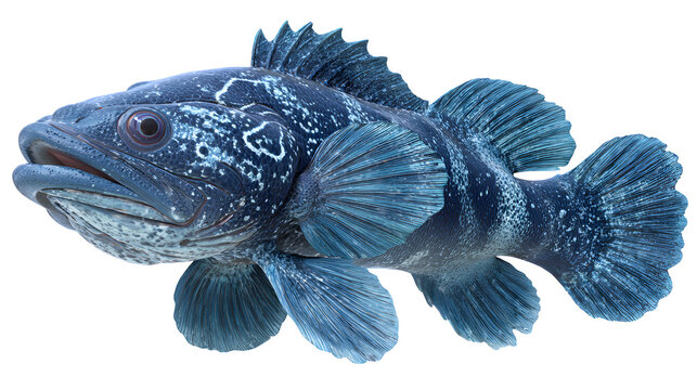 Ultra realistic HD coelacanth prehistoric blue fish texture, isolated on white background