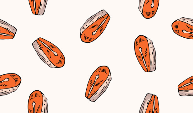 Cute salmon slice seamless pattern background