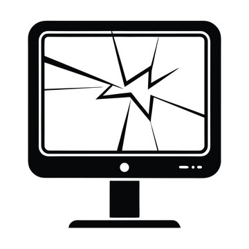A broken computer monitor with a cracked screen